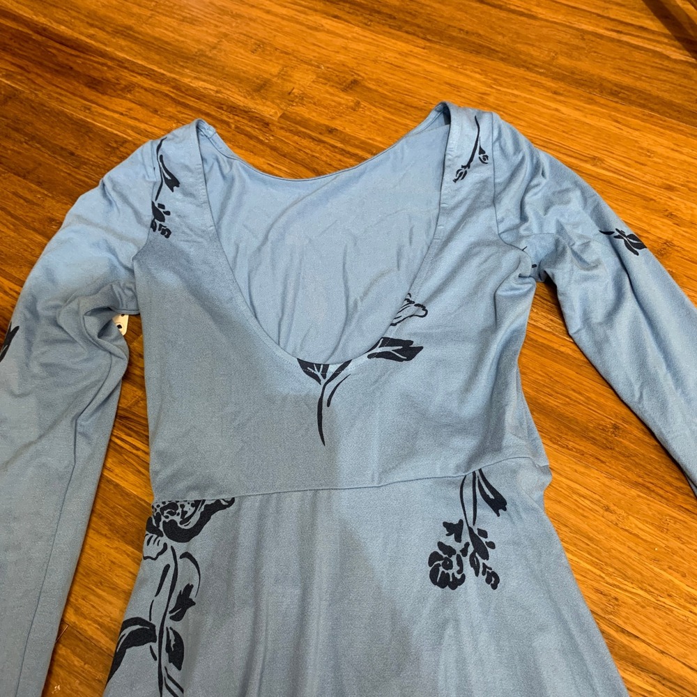 Free People Love and Be Loved Blue Floral Print Long Sleeve Maxi Dress Slit NWT - Picture 6 of 11